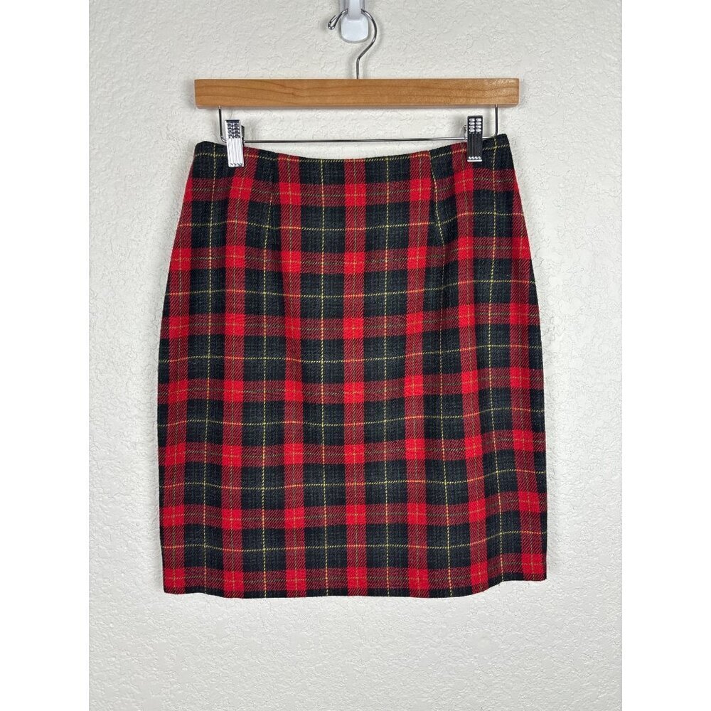 Vintage Red &‎ Black Plaid Casual Corner Womens Skirt Size 8 Wool Blend Academia